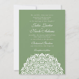 Salbei-Moos-Grün Whimsical Floral Mandala Hochzeit Einladung