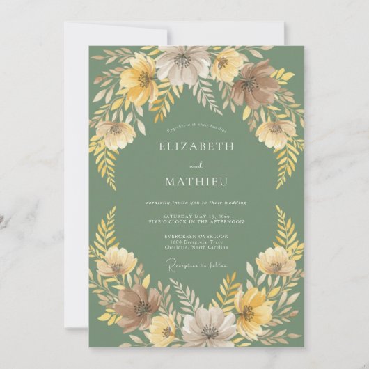 Salbei-Ocker-Blatt-Hochzeit Einladung (Vorderseite)