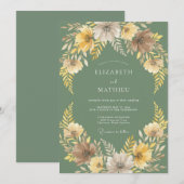 Salbei-Ocker-Blatt-Hochzeit Einladung (Vorne/Hinten)