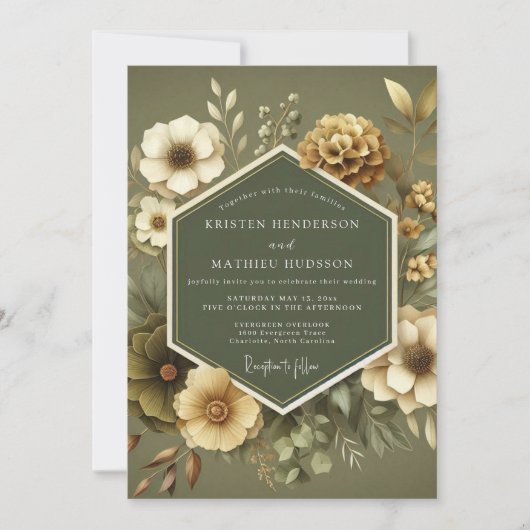 Salbei-Ocker-Botanische Hochzeit Einladung (Vorderseite)