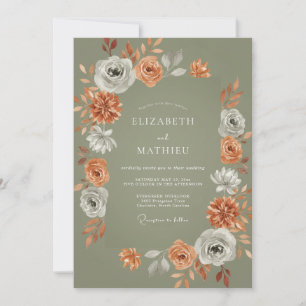 Salbei Orange Florale Umarmung Hochzeit Einladung
