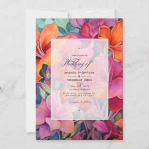 Salbei-, Orange- und Fuchsiablumen-Hochzeit Einladung