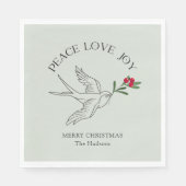 Salbei | PEACE LIEBE JOY Snowbird Weihnachtsfeiert Serviette (Vorderseite)