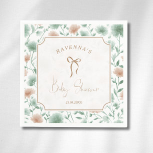 Salbei-Pfirsich-Wildblumen-Gold-Bogen-Baby-Party Serviette