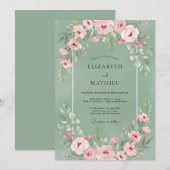 Salbei-Rosa-Blumenhochzeit Einladung (Vorne/Hinten)