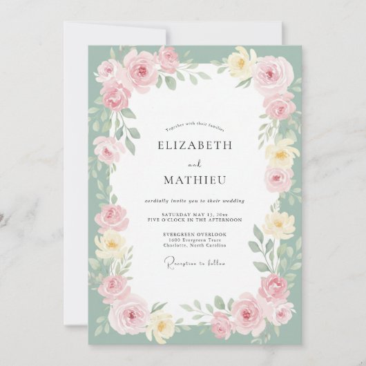 Salbei-Rosa Hochzeit Einladung (Vorderseite)