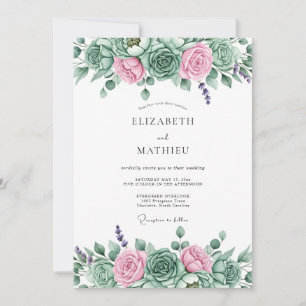 Salbei-Rosa-Sukkulenten-Blütenhochzeit Einladung