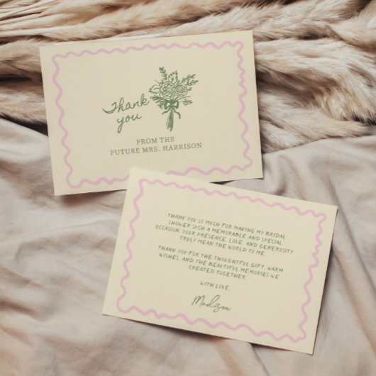 Salbei-Rosa Whimsical Handgeschrieben Dankeskarte