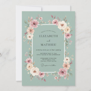 Salbei-Rosé-Blüten-Romanze-Hochzeit Einladung
