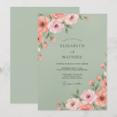 Salbei-Rosé-Blütenhochzeit Einladung (Vorne/Hinten)