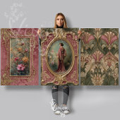 Salbei-Rot-Flapper Art Nouveau 3-Panel-Set Geschenkpapier Set