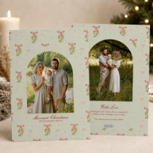 Salbei-Rote-Schleife-Grün-Weihnachtsfamilienfoto