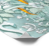 Salbei, Seide, Federn, hellgrün, goldene Flamme Poster (Ecke)