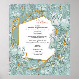 Salbei, Seide, Federn, hellgrün, goldene Flamme Poster