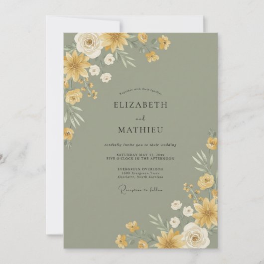 Salbei-Senfblüten-Hochzeit Einladung (Vorderseite)