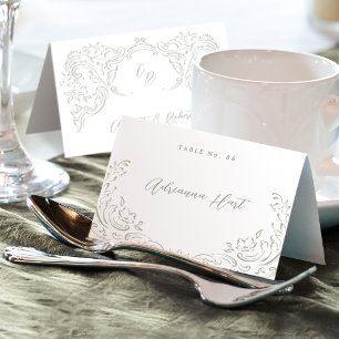 Salbei skizzierte Vintage-Flourish-Klappkarte Tischnummer
