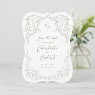 Salbei Skizziertes Vintage Flourish Monogramm Hoch Save The Date