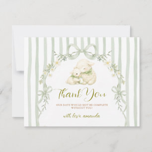 Salbei-Streifen Kleines Lamm Bogen Baby Shower Flo Dankeskarte