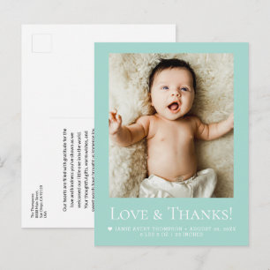 Salbei Teal Foto Baby Liebe & Dank Modern Postkarte