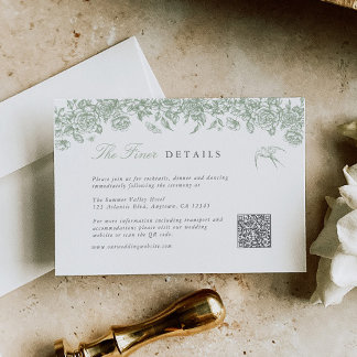 Salbei-Toile-Hochzeitsdetails Einlegekarte QR-Code Begleitkarte
