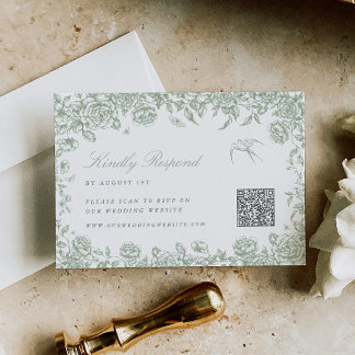 Salbei-Toile-RSVP-Karte mit QR-Code Chinoiserie-Vo RSVP Karte