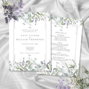 Salbei- und Flieder-Blumen-Hochzeit Alles in Einem Einladung