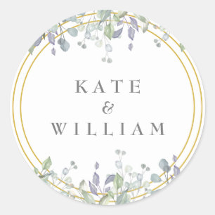 Salbei- und Flieder-Hochzeitsgeschenk mit floralen Runder Aufkleber