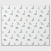 Salbei- und Grau-Aquarell-Dinosaurier-Geschenkpapi Geschenkpapier (Flach)