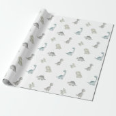 Salbei- und Grau-Aquarell-Dinosaurier-Geschenkpapi Geschenkpapier (Ungerollt)