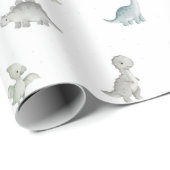 Salbei- und Grau-Aquarell-Dinosaurier-Geschenkpapi Geschenkpapier (Rolleneckpunkt)