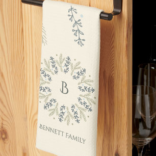 Salbei- und Teal-Weihnachtsgirlande-Monogramm-Weih Geschirrtuch