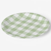 Salbei und Weißbüffel-Karo-Gingham Pappteller (Schrägansicht)