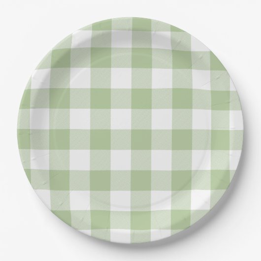 Salbei und Weißbüffel-Karo-Gingham Pappteller (Vorderseite)