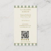 Salbei Vert gestreift französischer QR-Code Bäcker Visitenkarte (Rückseite)