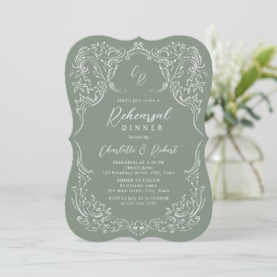Salbei-Vintage-Flourish-Monogram-Probedinner Einladung