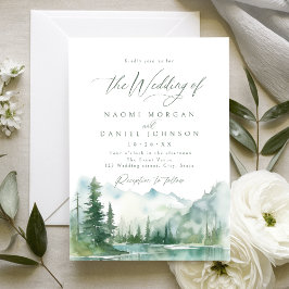 Salbei-Wasserfarben-Gebirgswald-Rustikale Hochzeit Einladung