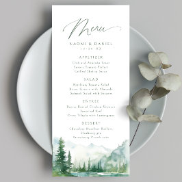 Salbei-Wasserfarben-Gebirgswald-Rustikale Hochzeit Menükarte