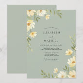 Salbei-Weiche-Creme-Blättrige-Hochzeit Einladung (Vorne/Hinten)