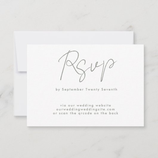 Salbei-Weiß-Website QR CODE BACK RSVP Karte (Vorderseite)