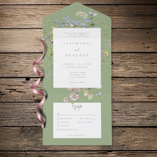 Salbei-Wildblumengarten Elegante Hochzeit All In One Einladung