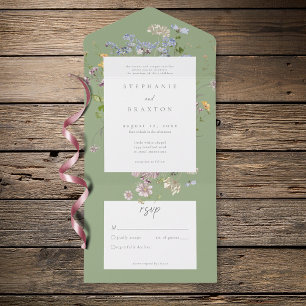 Salbei-Wildblumengarten-Elegante Hochzeit All In One Einladung