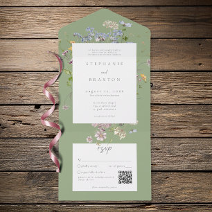 Salbei-Wildblumengarten Elegante Hochzeit QR All In One Einladung