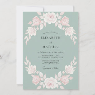 Salbei Zarte Aquarell-Rosen-Hochzeit Einladung