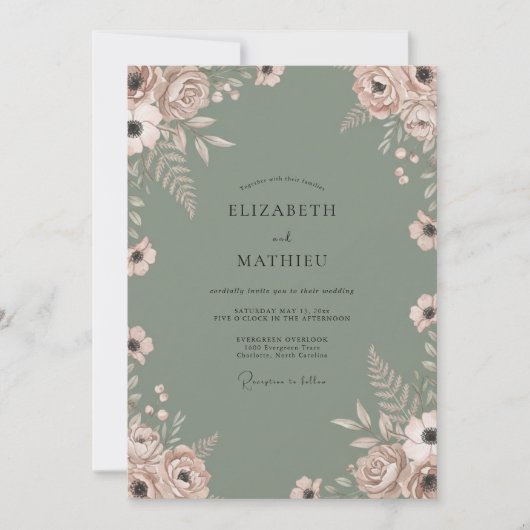 Salbeibraut Hochzeit mit blättrigem Design Einladung (Vorderseite)