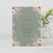Salbeibraut Hochzeit mit blättrigem Design Einladung (Stehend Vorderseite)