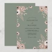 Salbeibraut Hochzeit mit blättrigem Design Einladung (Vorne/Hinten)