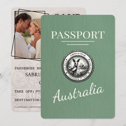 Salbeigrün Australien Reisepass Save The Date (Vorne/Hinten)