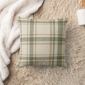 Salbeigrün Beige und Elfenbein Karo Wurfkissen | Kissen