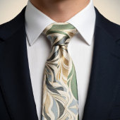 Salbeigrün Beiger Abstrakter Blattmuster Krawatte