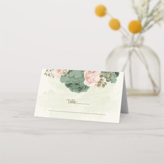 Salbeigrün Blume botanische Hochzeit Platzkarte (Vorderseite)